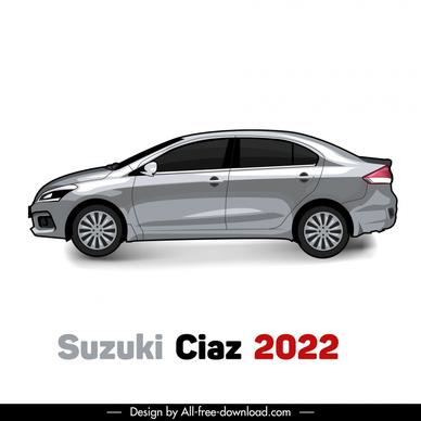suzuki ciaz 2022 car model advertising template flat side view outline 