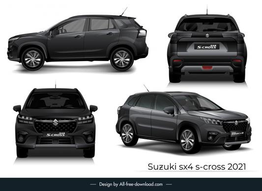 suzuki sx4 s cross 2021 car advertising template modern different views outline 3d design 