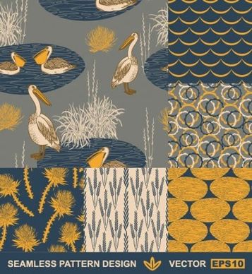 swan and lakes hand drawn vector pattern