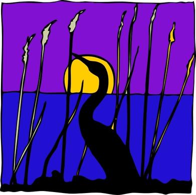 Swan Sunset Lake clip art