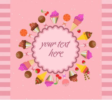 sweet candies cream background colorful icons circle ornament