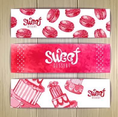 sweet dessert banners vectors set