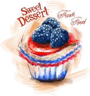 sweet dessert colored drawn vector