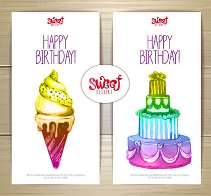 sweet dessert happy birthday cards vectors
