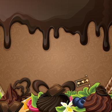 sweet with drop chocolate background set vector