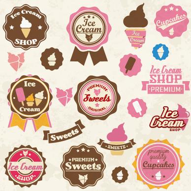 sweet with ice cream labels cute design vector