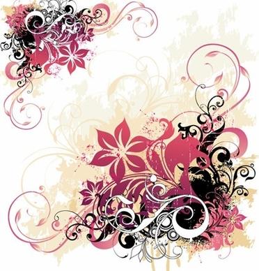 flowers background colorful curves decoration clssical grunge style