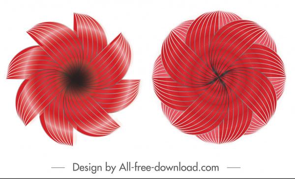swirled petals icons shiny modern red symmetric illusion