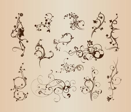 swirling flourishes decorative floral elements vector illustration set
