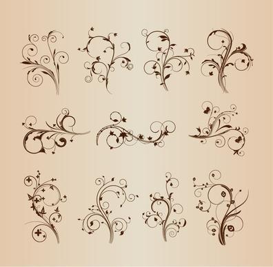 swirling flourishes decorative floral elements vector set