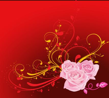 swirls flowers with red background