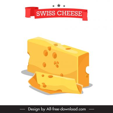 switzerland advertising template 3d sliced cheeses ribbon sketch