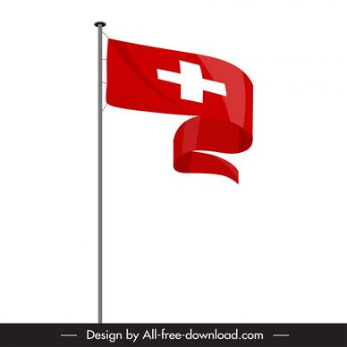 switzerland flag pole icon dynamic 3d design 
