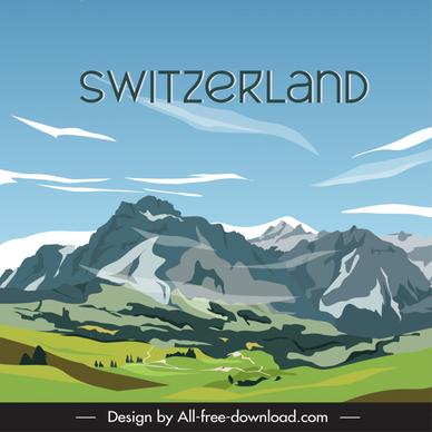 switzerland mountains scenery backdrop template elegant classical design 