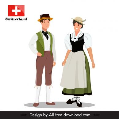   switzerland people icons cartoon characters sketch 