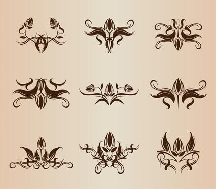 symmetrical floral design elements vector set