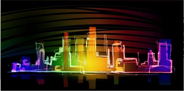 city background colorful sparkling light effect sketch