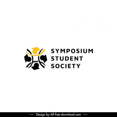 symposium student society logo template flat symmetric curves human icons connection sketch