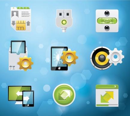 digital system icons shiny colored modern design