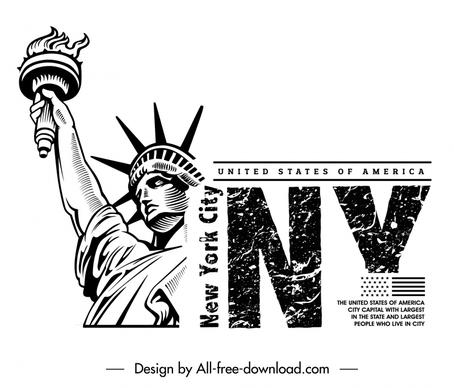  t shirt design elements statue of liberty retro black white