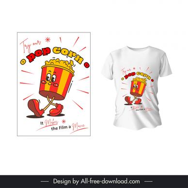 t shirt design template cute stylized popcorn 