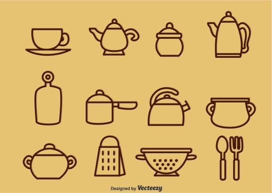 tableware outline icons vector