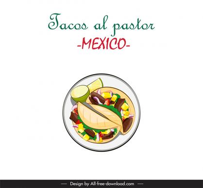 tacos al pastor mexican food advertising poster template flat handdrawn classical design 