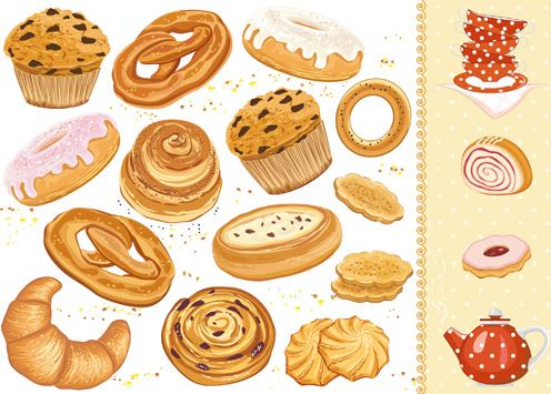tasty cakes and biscuits vector