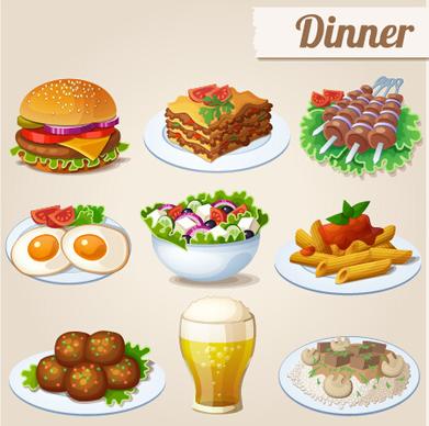 tasty dinner icons design vector