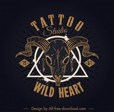 tatoo studio logotype handdrawn bull skull dark retro