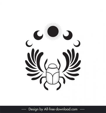 tattoo art template flat black white symmetric bug moon shapes sketch