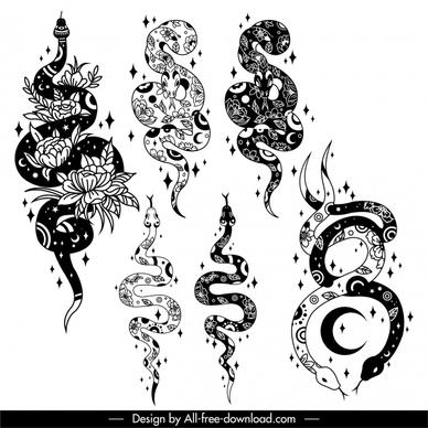 tattoo snakes icons flat classical sketch