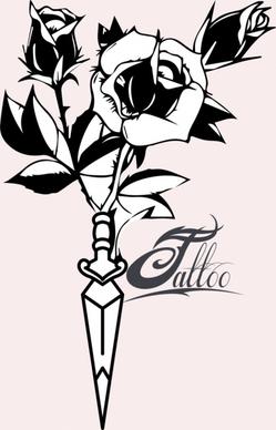 tattoo template roses sword decor classical sketch