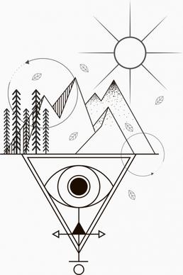 tattoo template sun mountain eye sketch tribal geometry