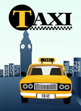 taxi advertising text yellow car icon colored cartoon