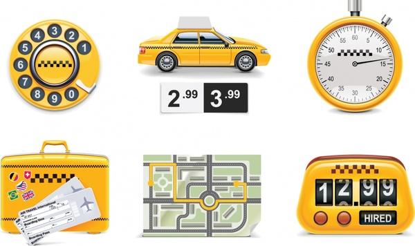 taxi service icons shiny colored symbols sketch