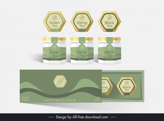 tea box and bottle jar sticker package template elegant modern design
