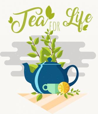 tea break banner pot cup leaf icon decor