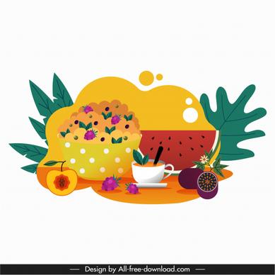 tea break icon colorful flat classic fruits decor