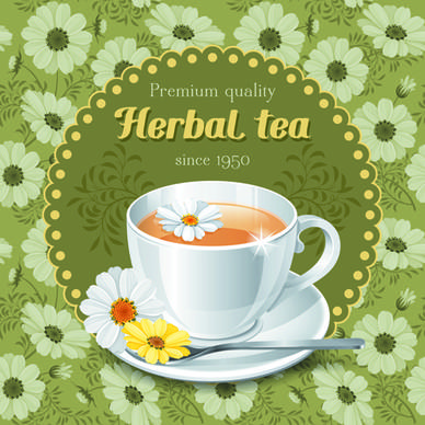 tea cup and elegant floral background vector