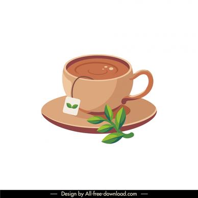 tea cup icon elegant classical cup leaf outline 