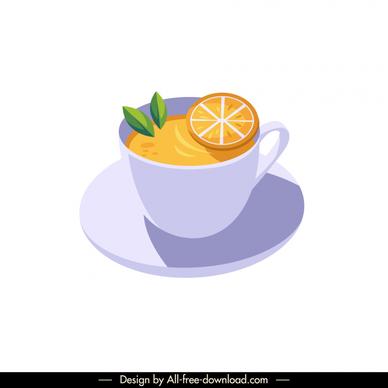 tea cup icon leaf lemon slice decor