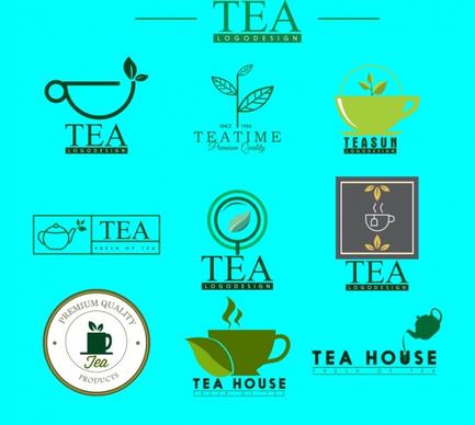 tea logotypes various colored flat design