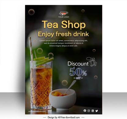 tea shop poster discount template elegant contrast realistic 
