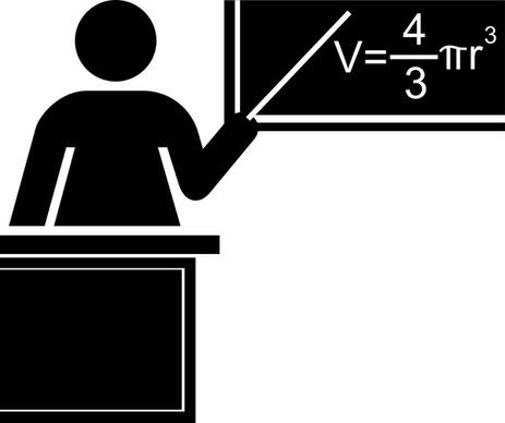 Teacher silhouette black and white with desk and blackboard