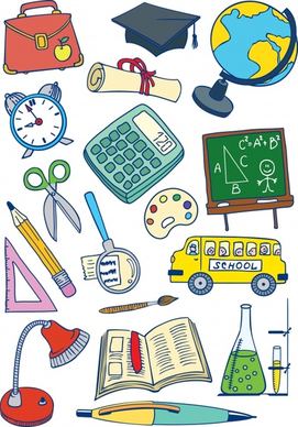 education design elements colorful handdrawn tools sketch
