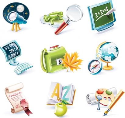 education icons colorful modern 3d symbols sketch