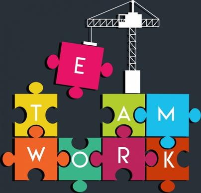 teamwork background crane colorful jigsaw puzzles erection