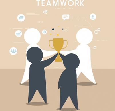 teamwork background human silhouette trophy icons