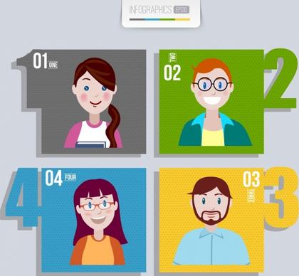 teamwork infographic human avatars multicolored squares isolation